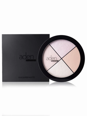 Aden 4 highlighter palette makeup – 22gr – Natural & Durable Quality– Light Coverage & Inner Glow – MADE IN ITALY (Highlighter Palette)
