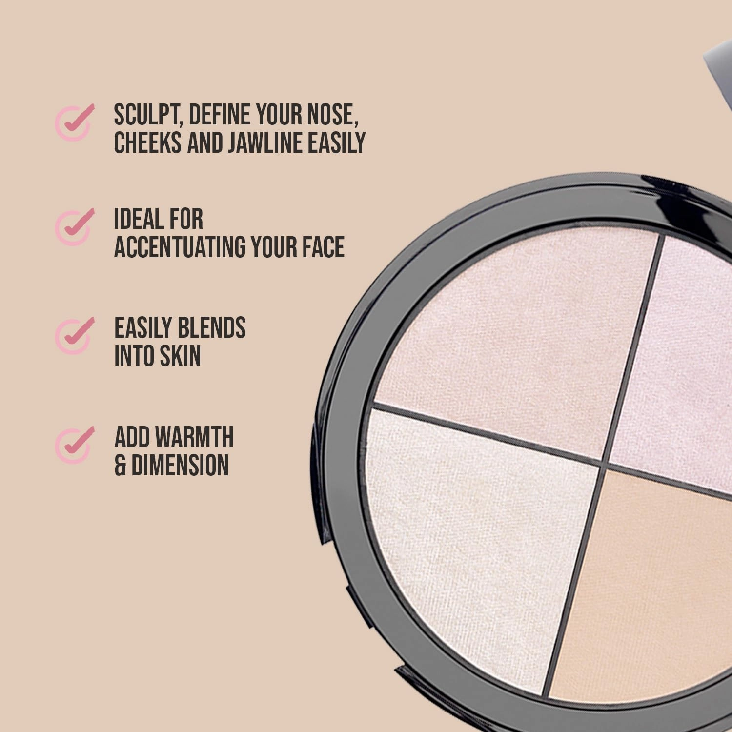 Aden 4 highlighter palette makeup – 22gr – Natural & Durable Quality– Light Coverage & Inner Glow – MADE IN ITALY (Highlighter Palette)