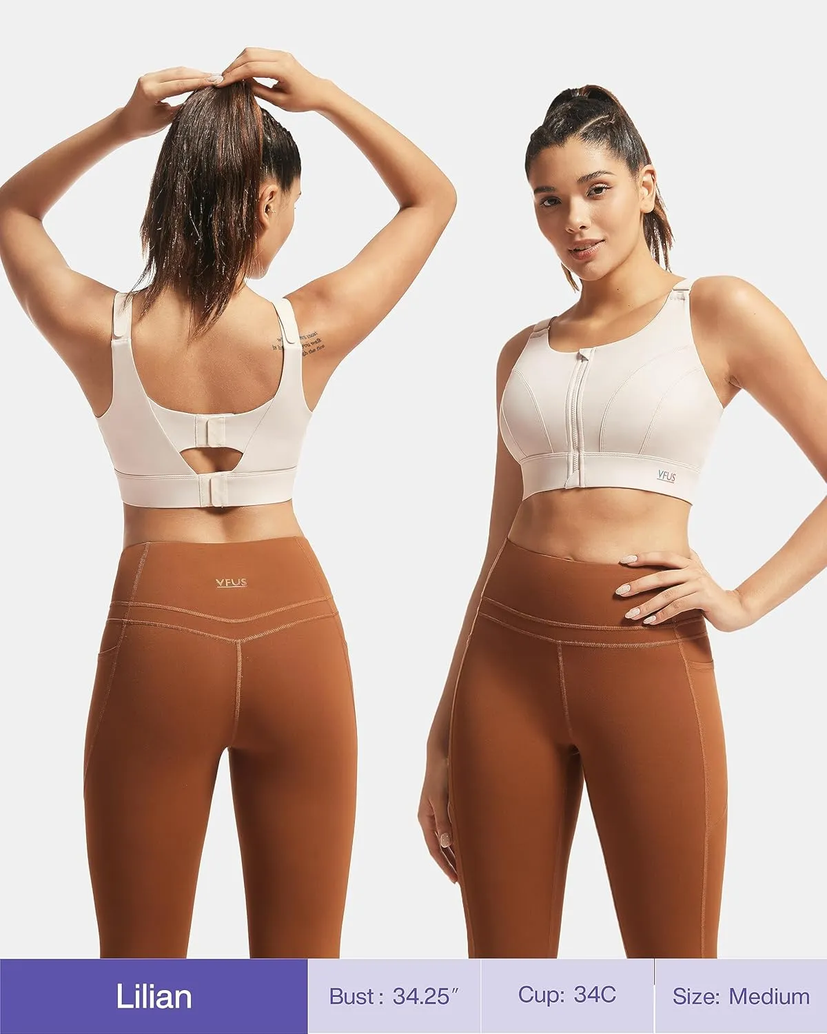 Adjustable High Impact Sports Bras for Women Zip Front Full Coverage and Lift Padded Compression Tops