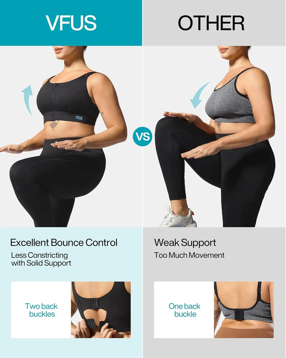 Adjustable High Impact Sports Bras for Women Zip Front Full Coverage and Lift Padded Compression Tops