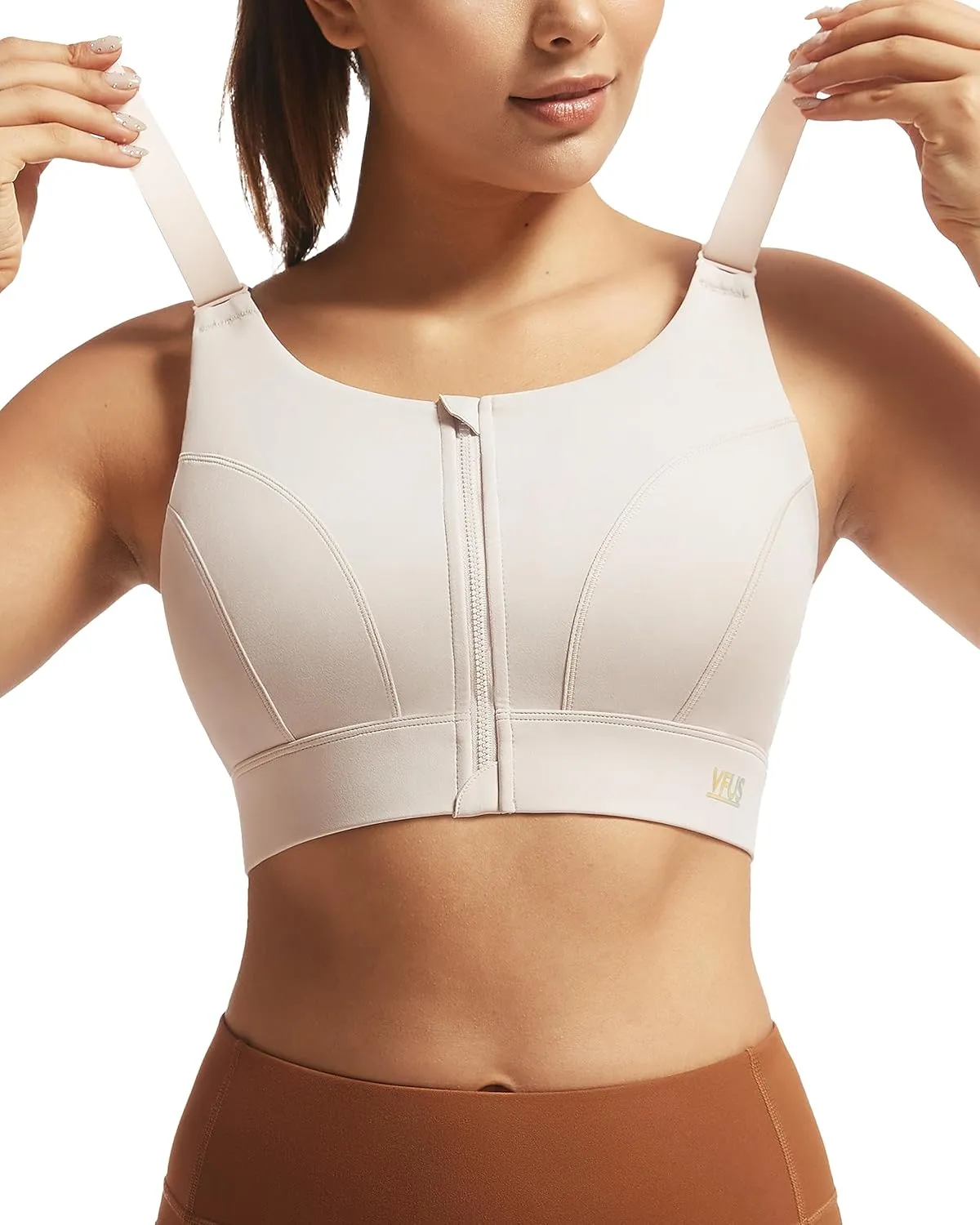 Adjustable High Impact Sports Bras for Women Zip Front Full Coverage and Lift Padded Compression Tops