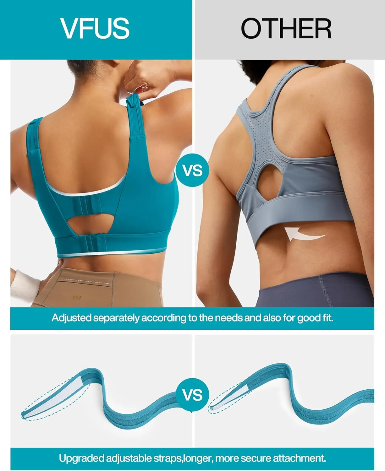 Adjustable High Impact Sports Bras for Women Zip Front Full Coverage and Lift Padded Compression Tops