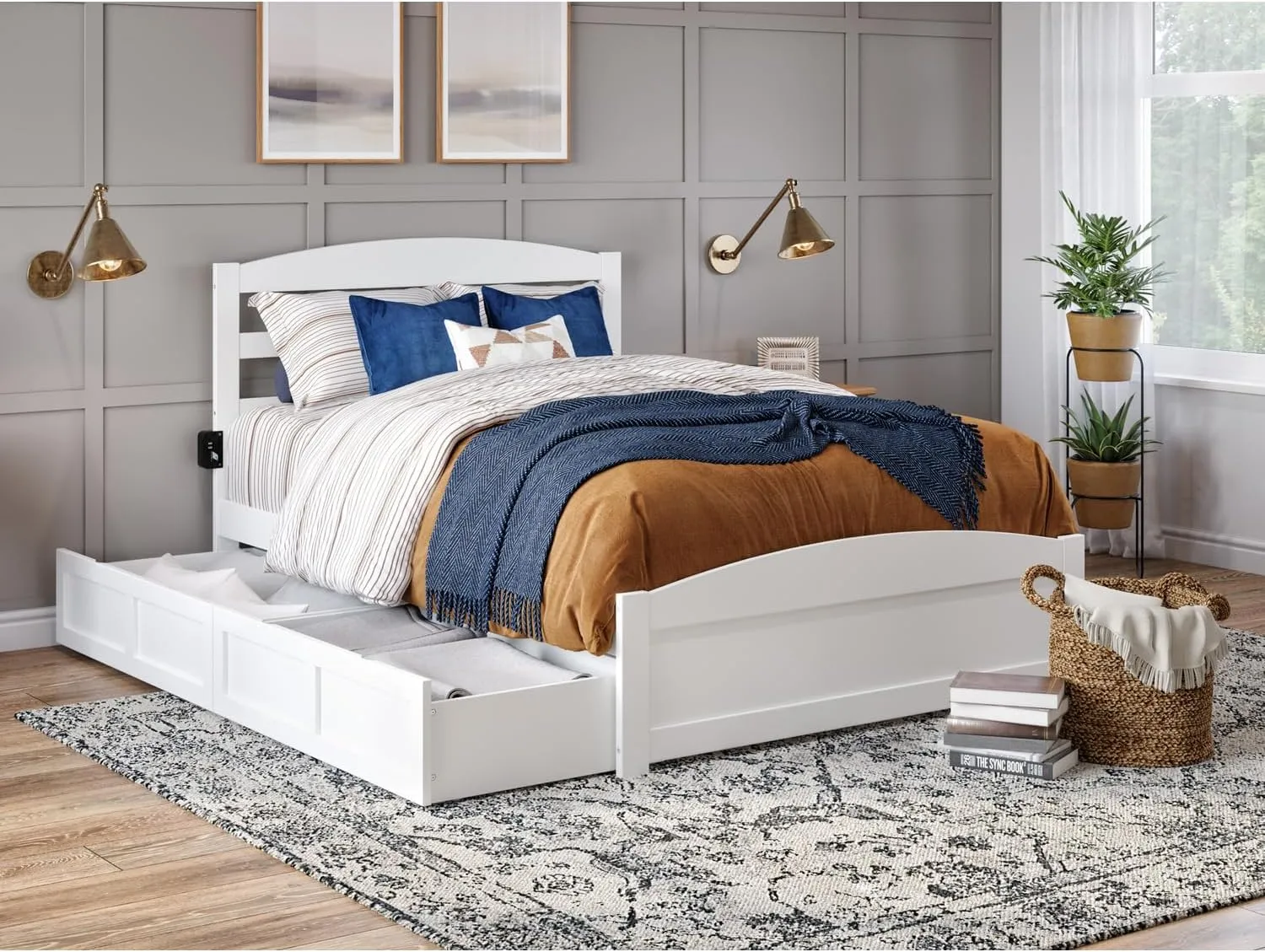 AFI Warren Solid Wood with 2-Drawer Storage Full Bed in White