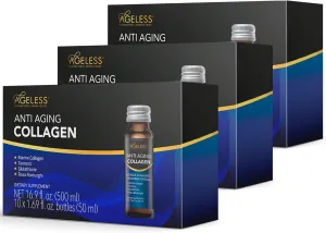 Ageless Ultra Anti Aging Liquid Collagen for Men & Women, Marine Collagen, Turmeric, Glutathione, and Rosa Roxburghii, Multi Vitamins, Skincare, Hydrating & Revitalizing Formula - 50 ml (30 Count)