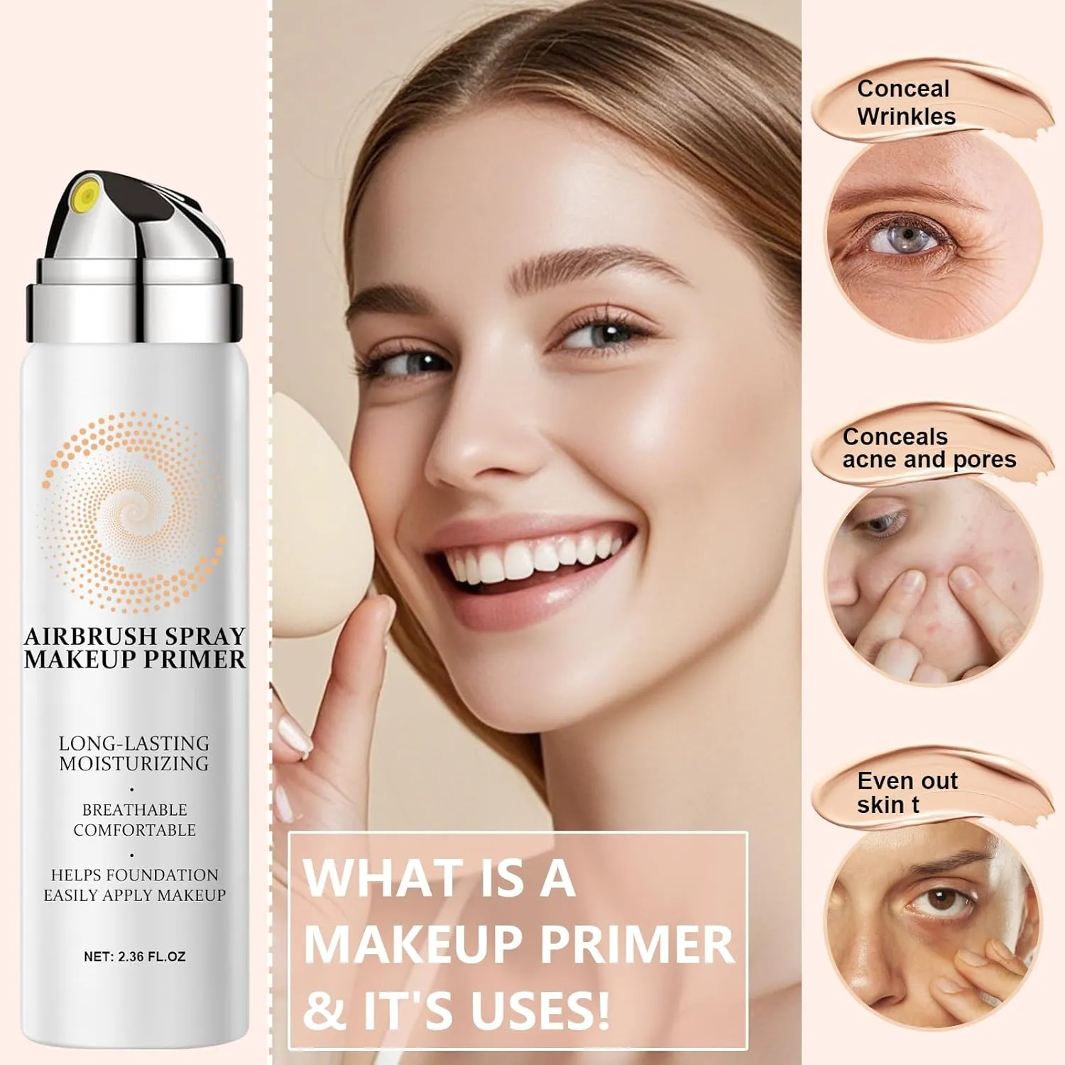 AirBrush Foundation Spray With Airbrush Primer, Silky Mist Foundation Spray Makeup, Full Coverage Foundation for Smooth Radiant, Formula Breathable Lightweight Hydrating (04 Porcelain)
