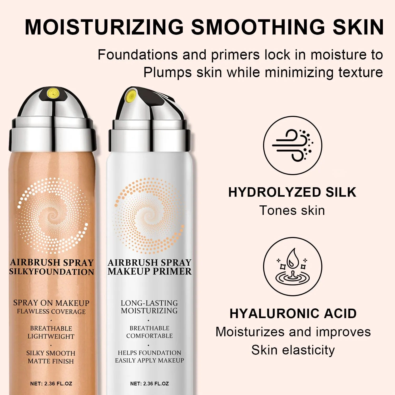 AirBrush Foundation Spray With Airbrush Primer, Silky Mist Foundation Spray Makeup, Full Coverage Foundation for Smooth Radiant, Formula Breathable Lightweight Hydrating (04 Porcelain)