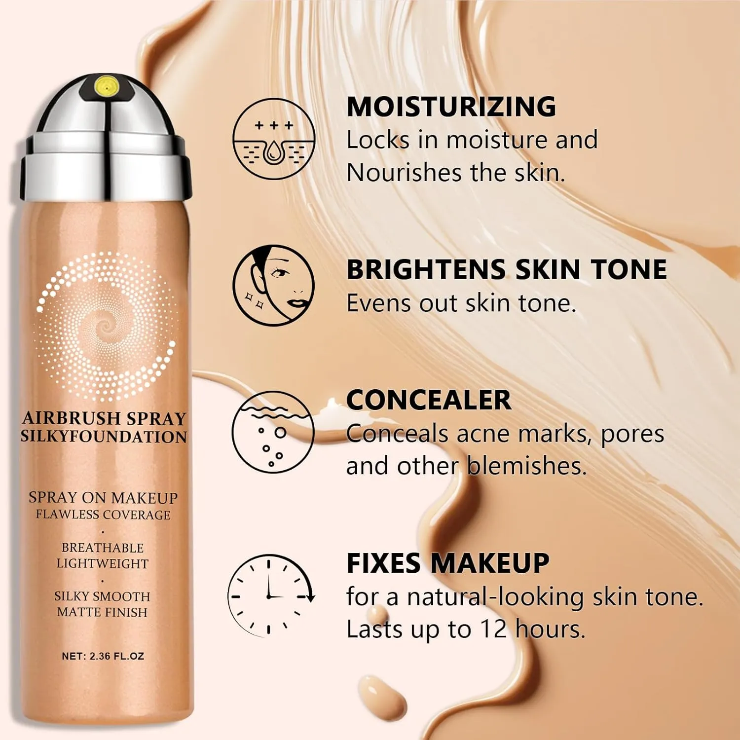 AirBrush Foundation Spray With Airbrush Primer, Silky Mist Foundation Spray Makeup, Full Coverage Foundation for Smooth Radiant, Formula Breathable Lightweight Hydrating (04 Porcelain)