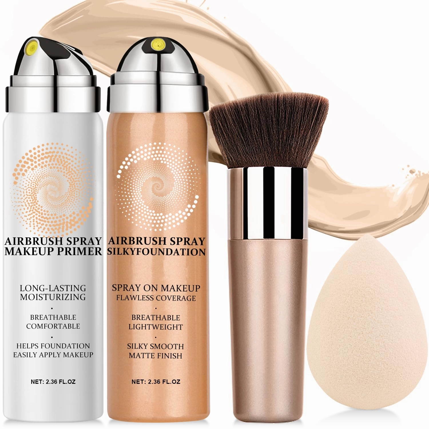 AirBrush Foundation Spray With Airbrush Primer, Silky Mist Foundation Spray Makeup, Full Coverage Foundation for Smooth Radiant, Formula Breathable Lightweight Hydrating (03 Nude)