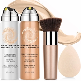 AirBrush Foundation Spray With Airbrush Primer, Silky Mist Foundation Spray Makeup, Full Coverage Foundation for Smooth Radiant, Formula Breathable Lightweight Hydrating (03 Nude)