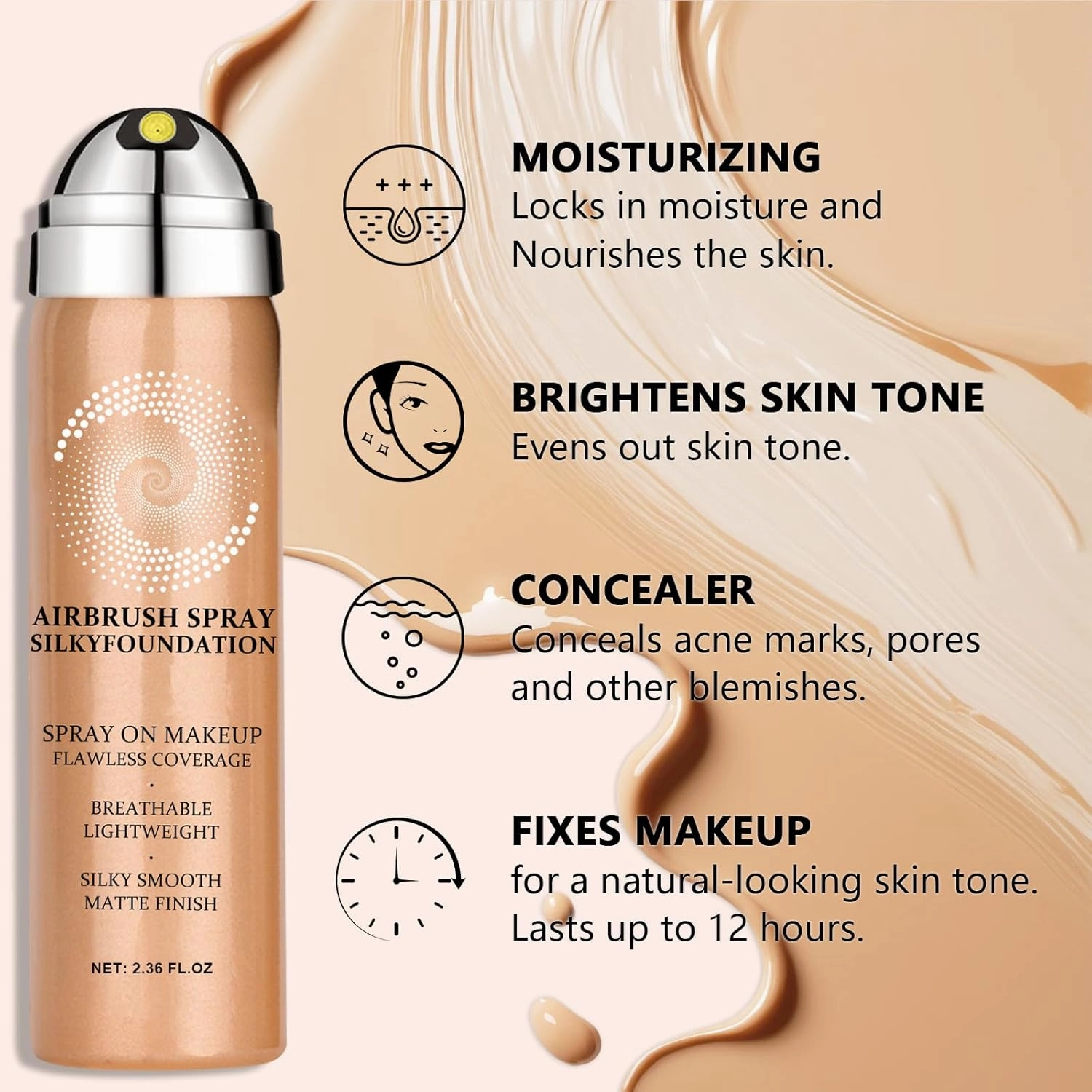 AirBrush Foundation Spray With Airbrush Primer, Silky Mist Foundation Spray Makeup, Full Coverage Foundation for Smooth Radiant, Formula Breathable Lightweight Hydrating (03 Nude)