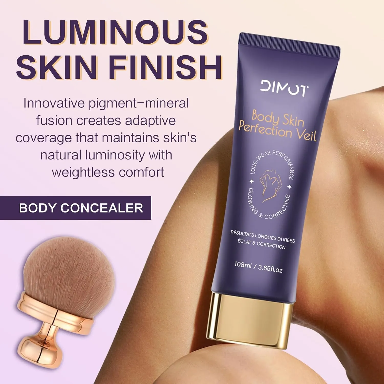 All-Over Complexion Perfector with 1 Extra Large Body Makeup Brush,Concealer Cream Hydrating Full Coverage Concealer - Tattoo Cover up Makeup Waterproof， Long-Lasting CC Cream Foundation (National)