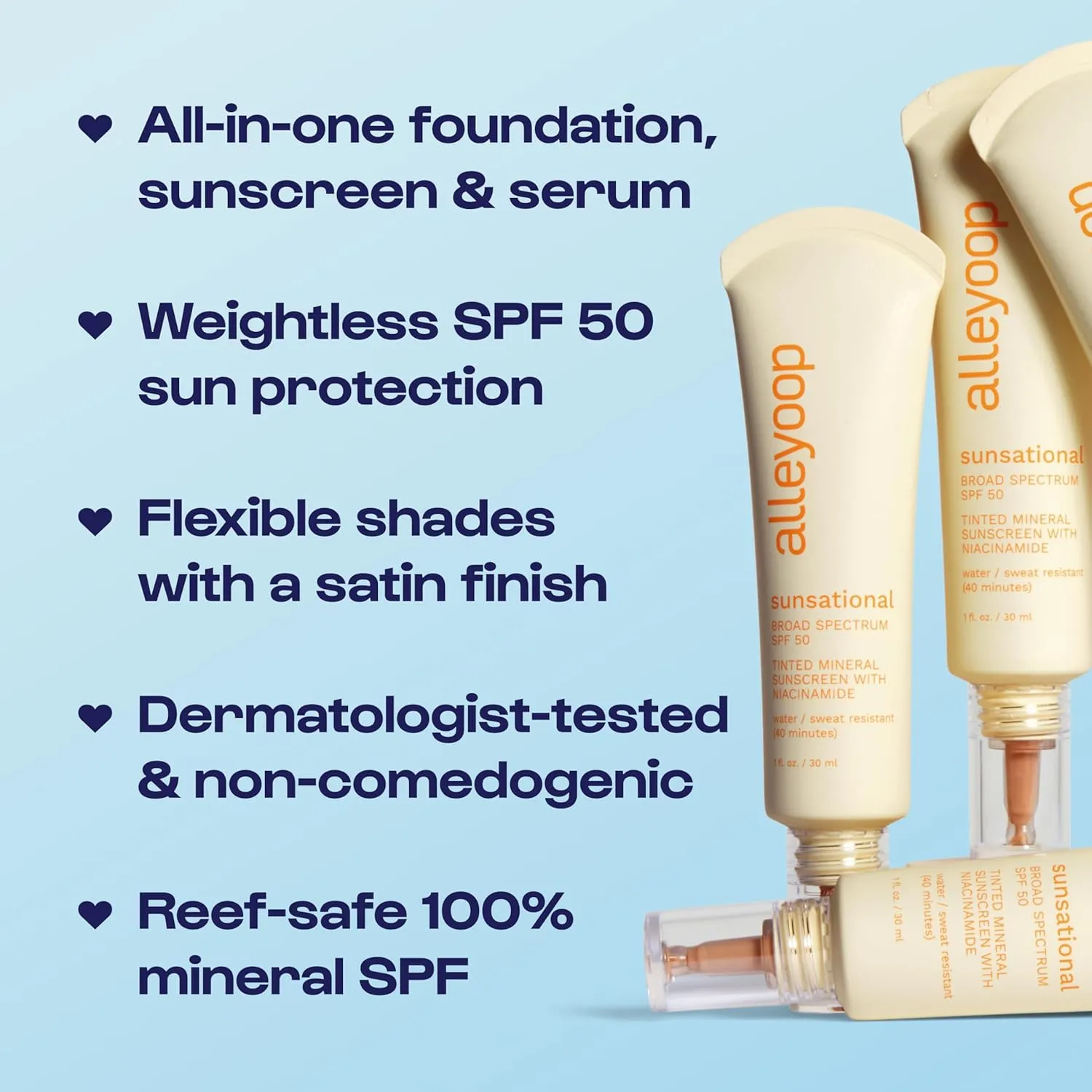 Alleyoop Sunsational Tinted Moisturizer SPF 50 for Face Broad Spectrum – 100% Mineral Face Sunscreen with Jojoba, Hydrating & Soothing Tinted Sunscreen, Vegan & Cruelty-Free (Gleam)