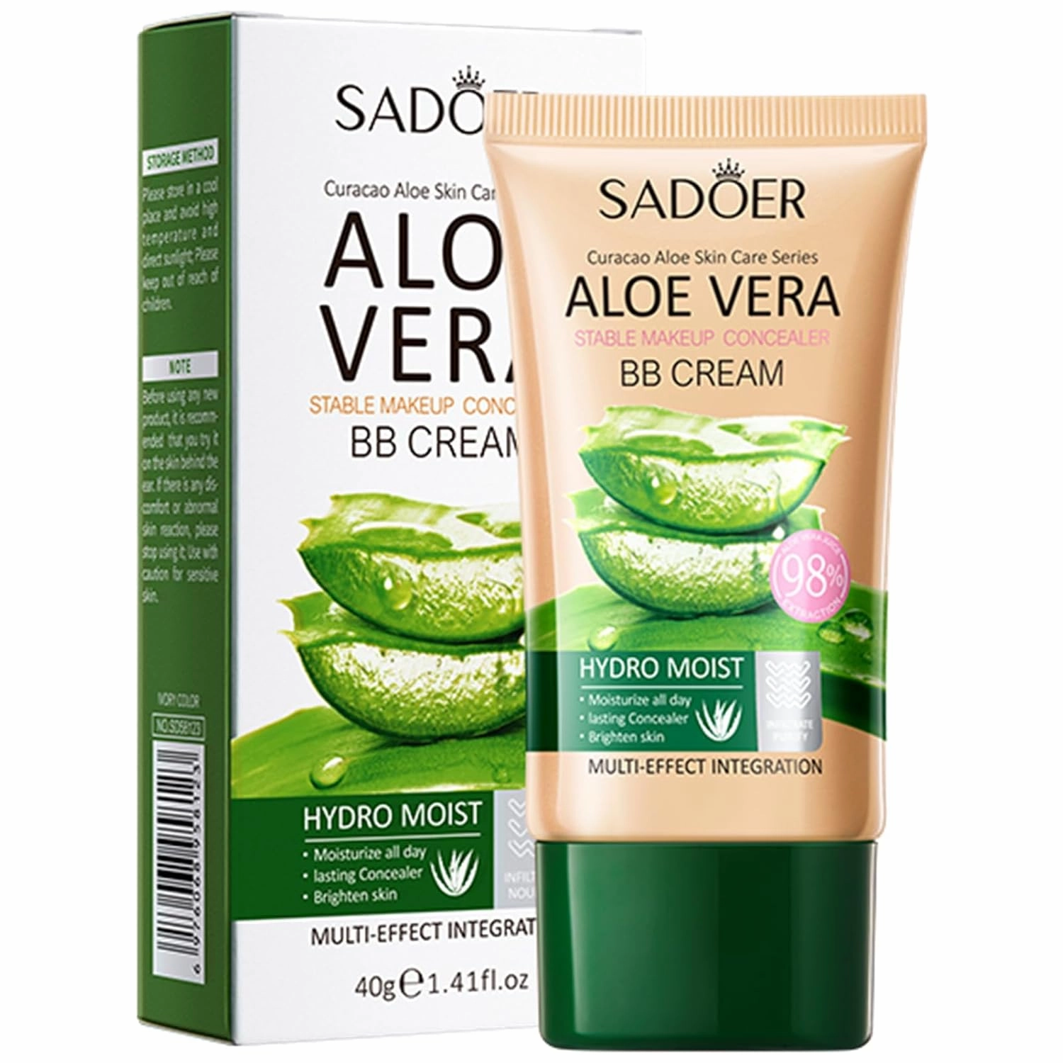 Aloe Infused, Long-Lasting Concealing BB Cream, Brightening Hydrating Waterproof, Ivory White, 40g