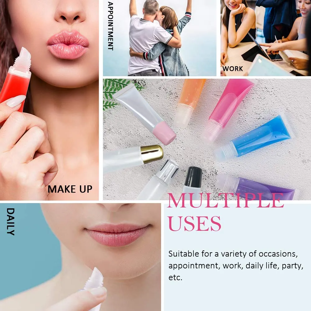 AMORIX 50PCS Lip Gloss Tubes 15ml Gold Cap Lip Gloss Containers Empty Lip Balm Tubes Refillable Cosmetic Squeeze Lipgloss Tubes   2 x 20ml Syringes Tag Labels for DIY Lip Gloss Base Glitter