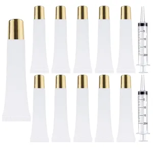 AMORIX 50PCS Lip Gloss Tubes 15ml Gold Cap Lip Gloss Containers Empty Lip Balm Tubes Refillable Cosmetic Squeeze Lipgloss Tubes   2 x 20ml Syringes Tag Labels for DIY Lip Gloss Base Glitter