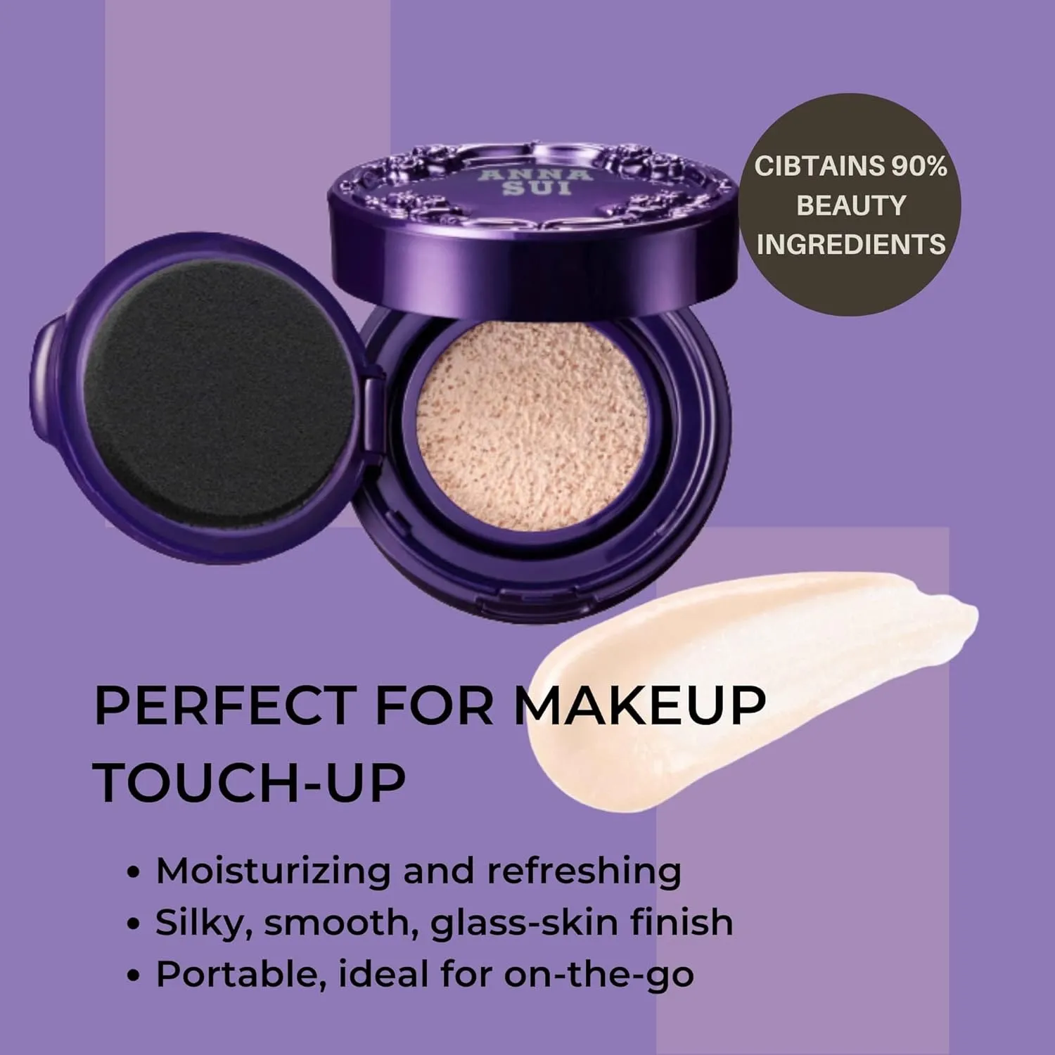 ANNA SUI - Illuminating Cushion Compact 01 - Case and Sponge Included - Universal Shade - Moisturizes and Refines Skin - Creates a Glossy Skin - 0.28 oz.