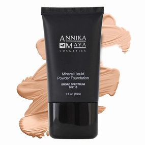 Annika Maya Mineral Foundation, Liquid to Powder Formula, Made in the USA (Pale Beige (Light Medium with Cool, Blue Undertones), 1 fl oz (30ml))