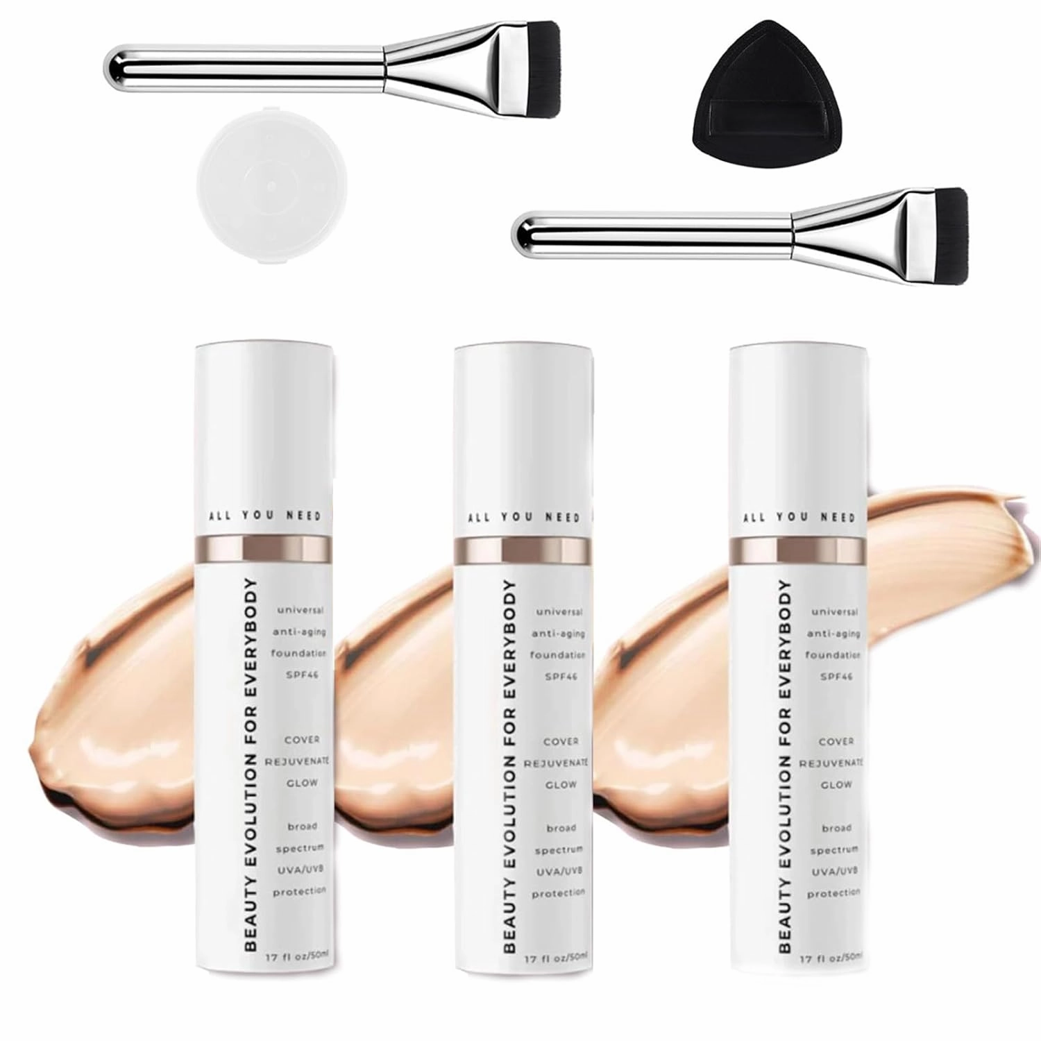 Anti Aging Foundation, Anti Aging Makeup, Universal Tint, Waterproof And Sweat-Proof, Age Defying Serum, Light Sheer Coverage Tinted Face Sunscreen (3Pcs)