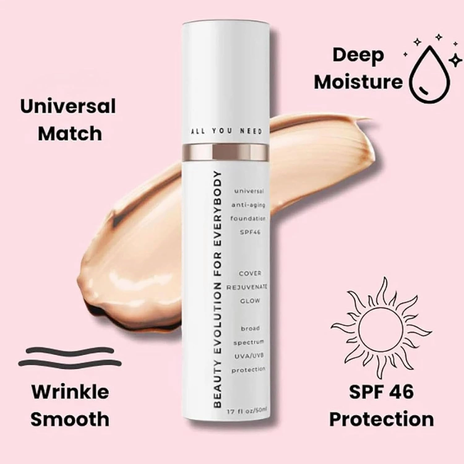 Anti Aging Foundation, Anti Aging Makeup, Universal Tint, Waterproof And Sweat-Proof, Age Defying Serum, Light Sheer Coverage Tinted Face Sunscreen (3Pcs)