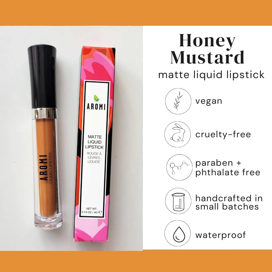 Aromi Matte Liquid Lipstick | Golden Yellow Lip Color for Women, Long-lasting, Apricot Squash Shade, Vegan, Cruelty-free (Honey Mustard)