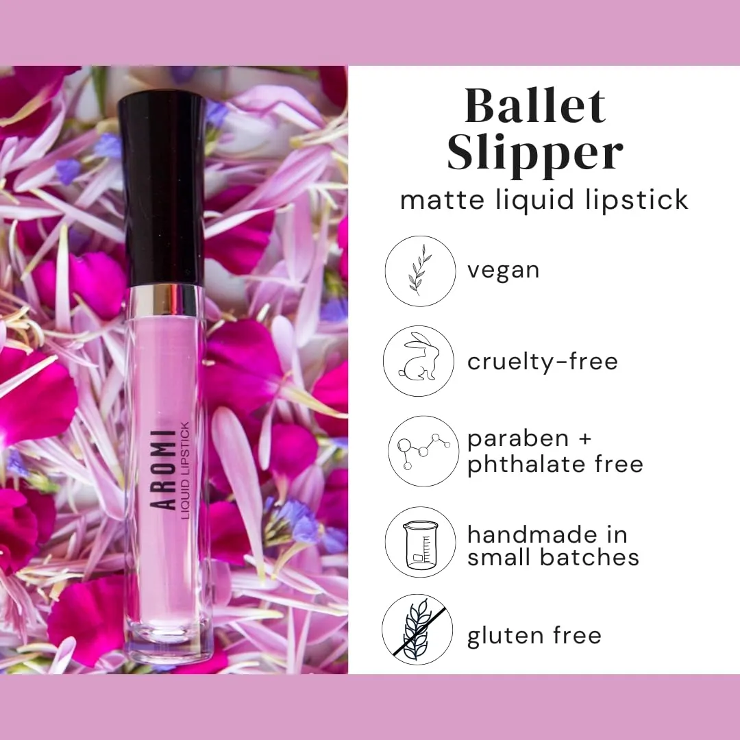 Aromi Matte Liquid Lipstick | Light, Baby Pink Lip Color with Blue Undertones, Long-lasting, Vegan, Cruelty-free, Gluten, Paraben,   Phthalate Free (Ballet Slipper)