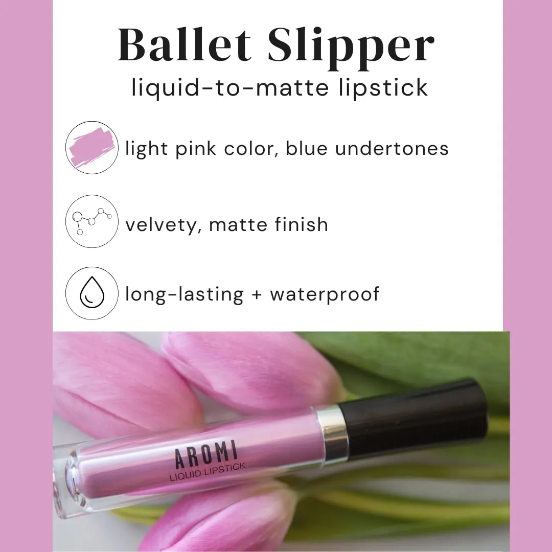 Aromi Matte Liquid Lipstick | Light, Baby Pink Lip Color with Blue Undertones, Long-lasting, Vegan, Cruelty-free, Gluten, Paraben,   Phthalate Free (Ballet Slipper)