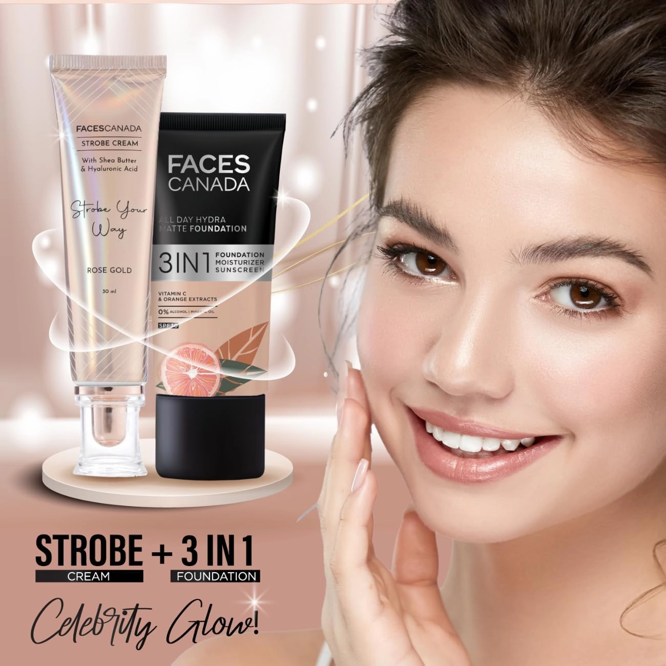 AYU FACECANADA Strobe Cream - Rose Gold, 1.01Fl Oz, Primer   Highlighter  Moisturizer, She Butter & hyaluronic Acid, Intense Hydration, Flawless Radiant Dewy Skin, Illuminating & Glowing Makeup.