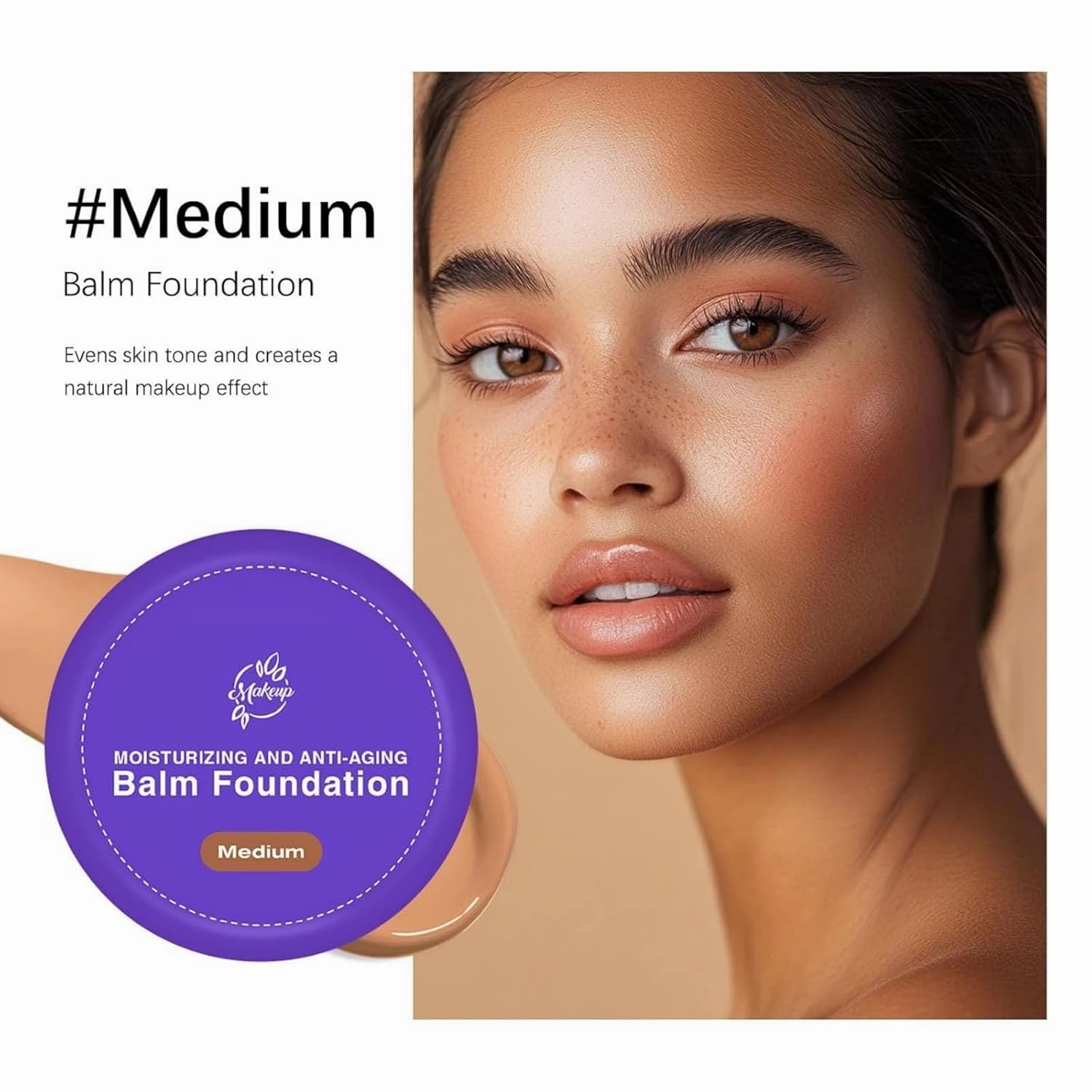 Balm Foundation for Mature Skin - Hydrating Medium Coverage Foundation Balm, Age-Defying, Vegan Formula Blurs Appearance of Fine Lines, Non-Creasing Satin Finish, All Skin Types (A-2Pcs)