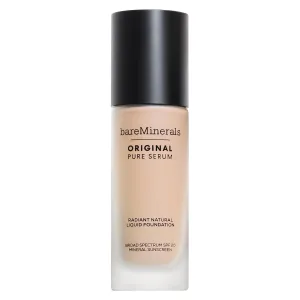 bareMinerals Original Pure Serum Radiant Natural Liquid Foundation Mineral SPF 20, Hydrating Skin Tint, Dewy Finish, Lightweight, Medium Coverage, Non-Comedogenic, Vegan