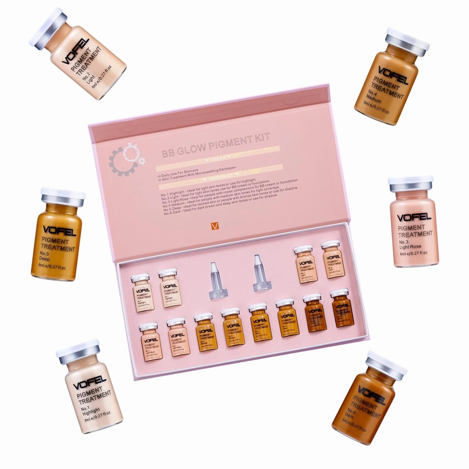 BB Glow Starter Kit BB Glow Pigment for Microneedling Serum Foundation Skin Treatment Kit 0.27oz 12 Vials