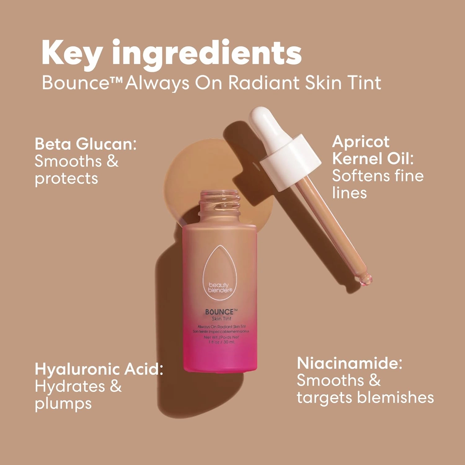 Beautyblender 12-Hour Always on Radiant Skin Tint, Breathable Serum Foundation Stays Put for All Day Long Wear, Infused with Hyaluronic Acid & Niacinamide, Tan 5