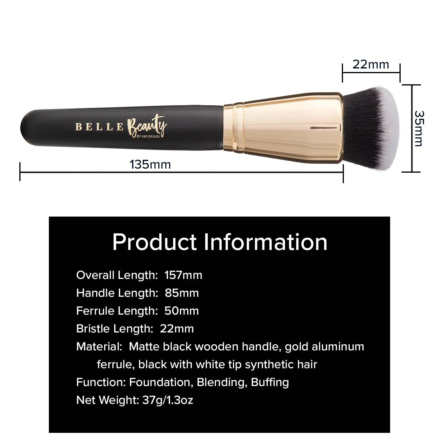 Belle Beauty Hydrabelle Full Coverage Foundation with Luxe Foundation Brush - Long-lasting, Flawless Face Makeup - Hydrating, Paraben-free Formula (Deep)
