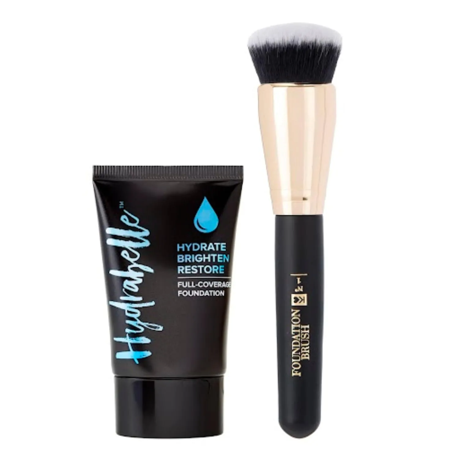Belle Beauty Hydrabelle Full Coverage Foundation with Luxe Foundation Brush - Long-lasting, Flawless Face Makeup - Hydrating, Paraben-free Formula (Deep)