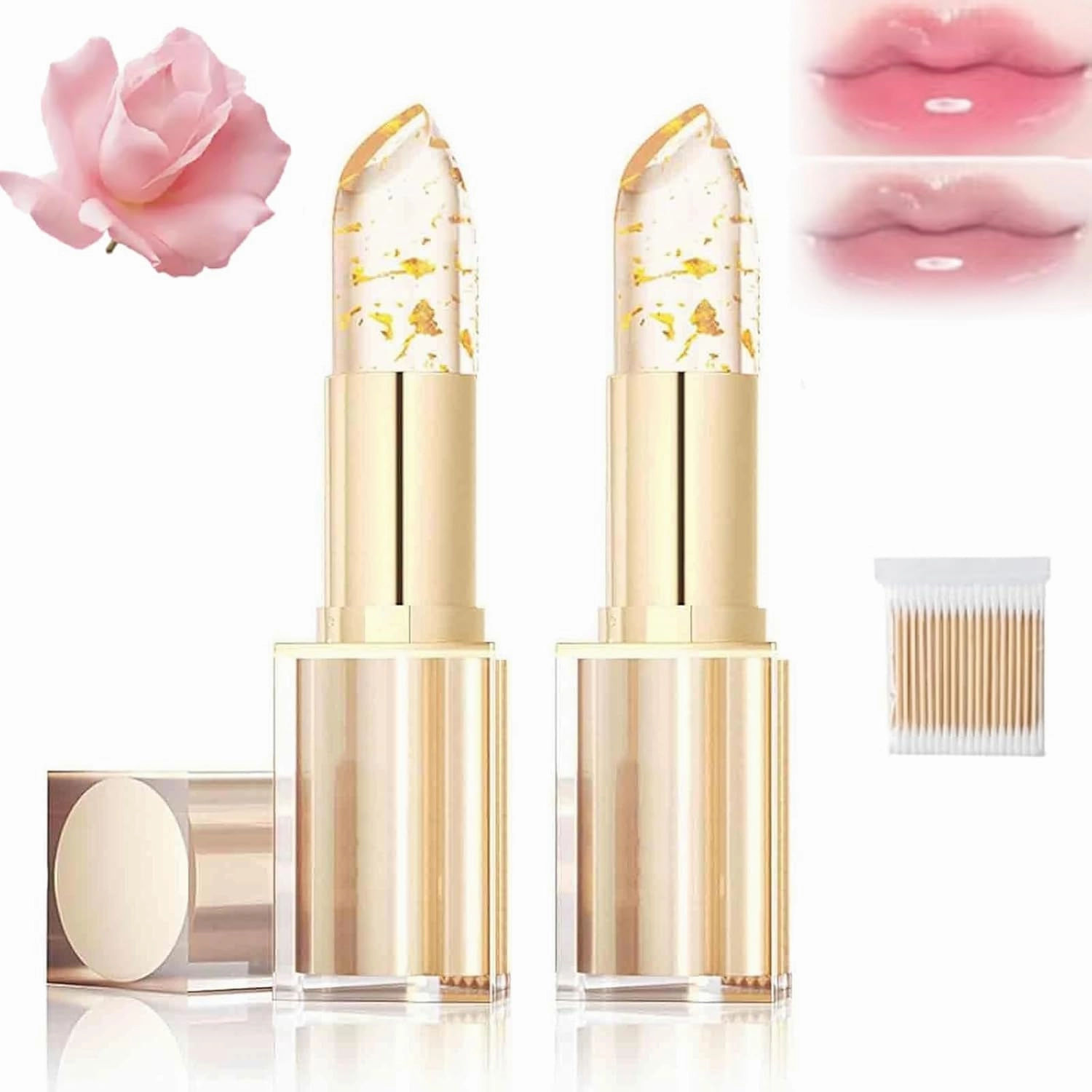 Beneficial Lip Stain, Transferproof Color Changing Lipstick,Gold Crystal Lipstick Color Changing Mood Lip Stick Long Lasting,LevoraPh Smart ColorShift Lipsticks With Gold Flakes (Yellow, 2)