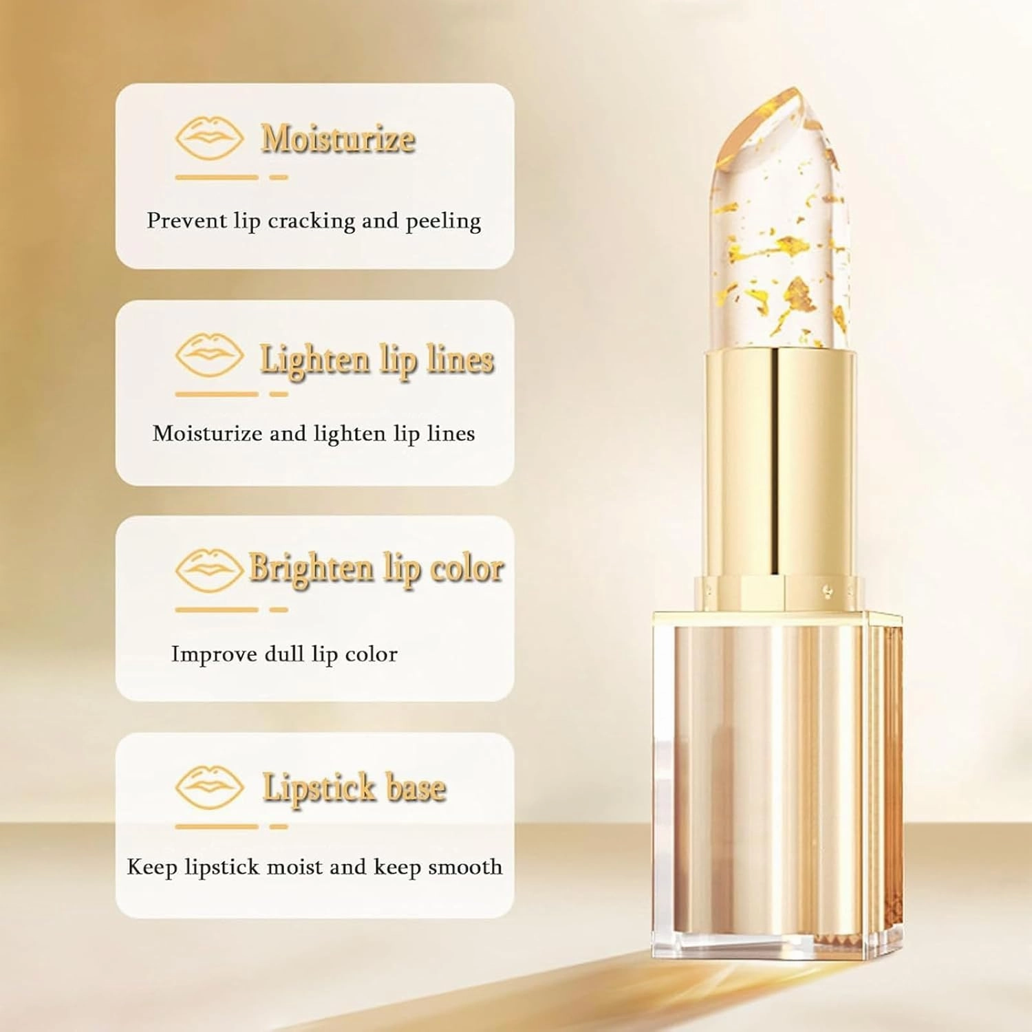 Beneficial Lip Stain, Transferproof Color Changing Lipstick,Gold Crystal Lipstick Color Changing Mood Lip Stick Long Lasting,LevoraPh Smart ColorShift Lipsticks With Gold Flakes (Yellow, 2)