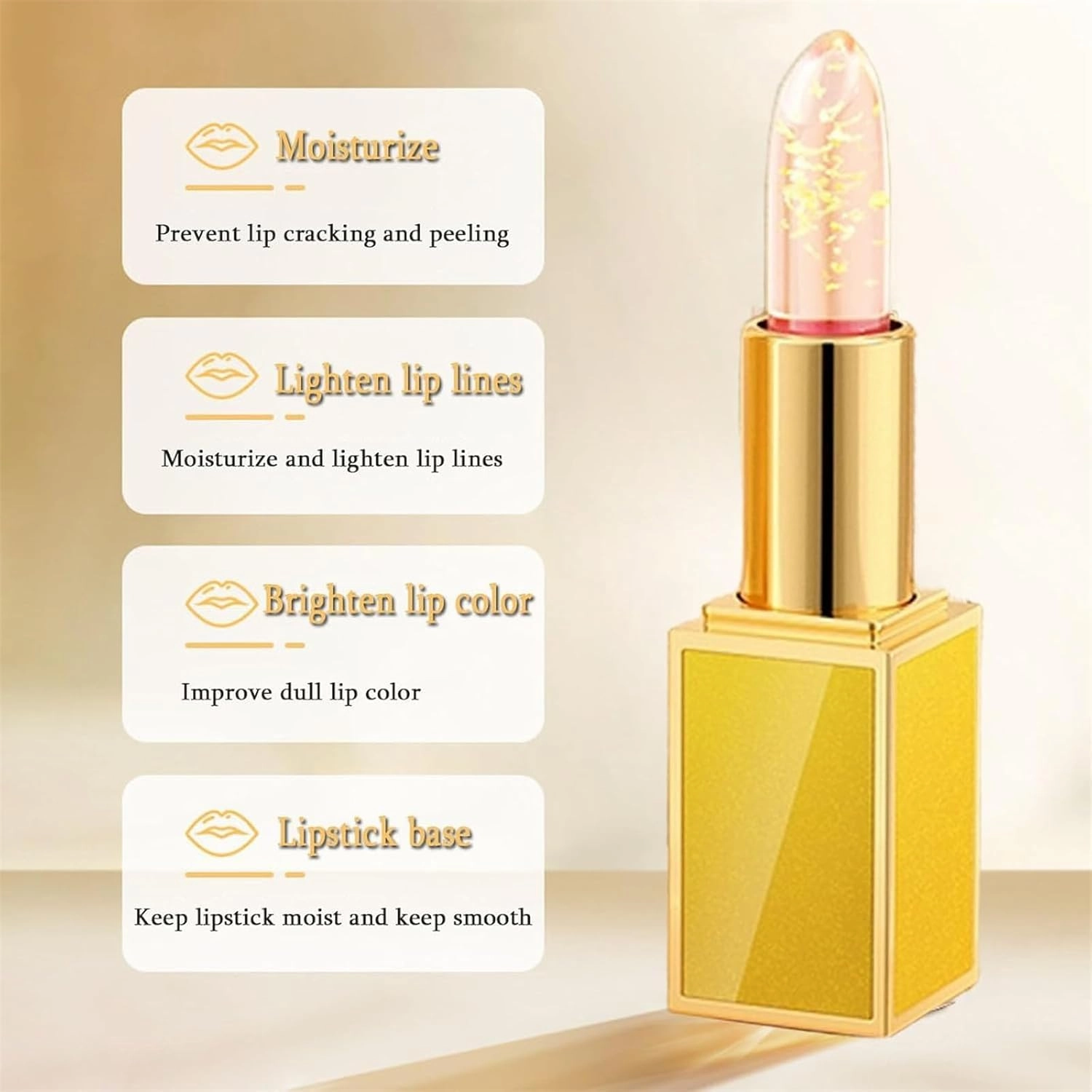 Beneficialn Transferproof Color Changing Lipstick, Clear Color Changing Lip Gold Crystal Ph Lipstick Color Changing, Glossy Shine Lip Gloss for Women Moisturizer & Nourishing (B-1pcs)