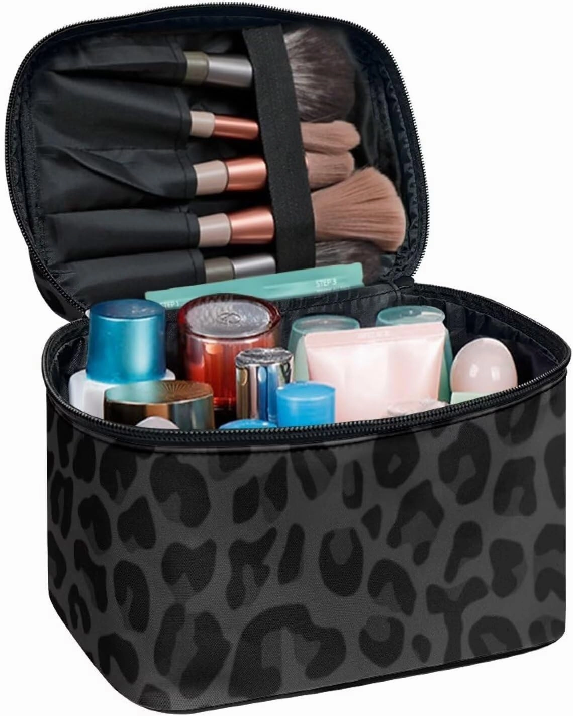 Black Leopard Print Toiletry Bag 1Pc Portable Cosmetic Storage Bag Make Up Bag Travelling Organizer Black Travel Skincare Bag Travel Makeup Bag Toiletry Bags Large Cosmetic Cases for Women