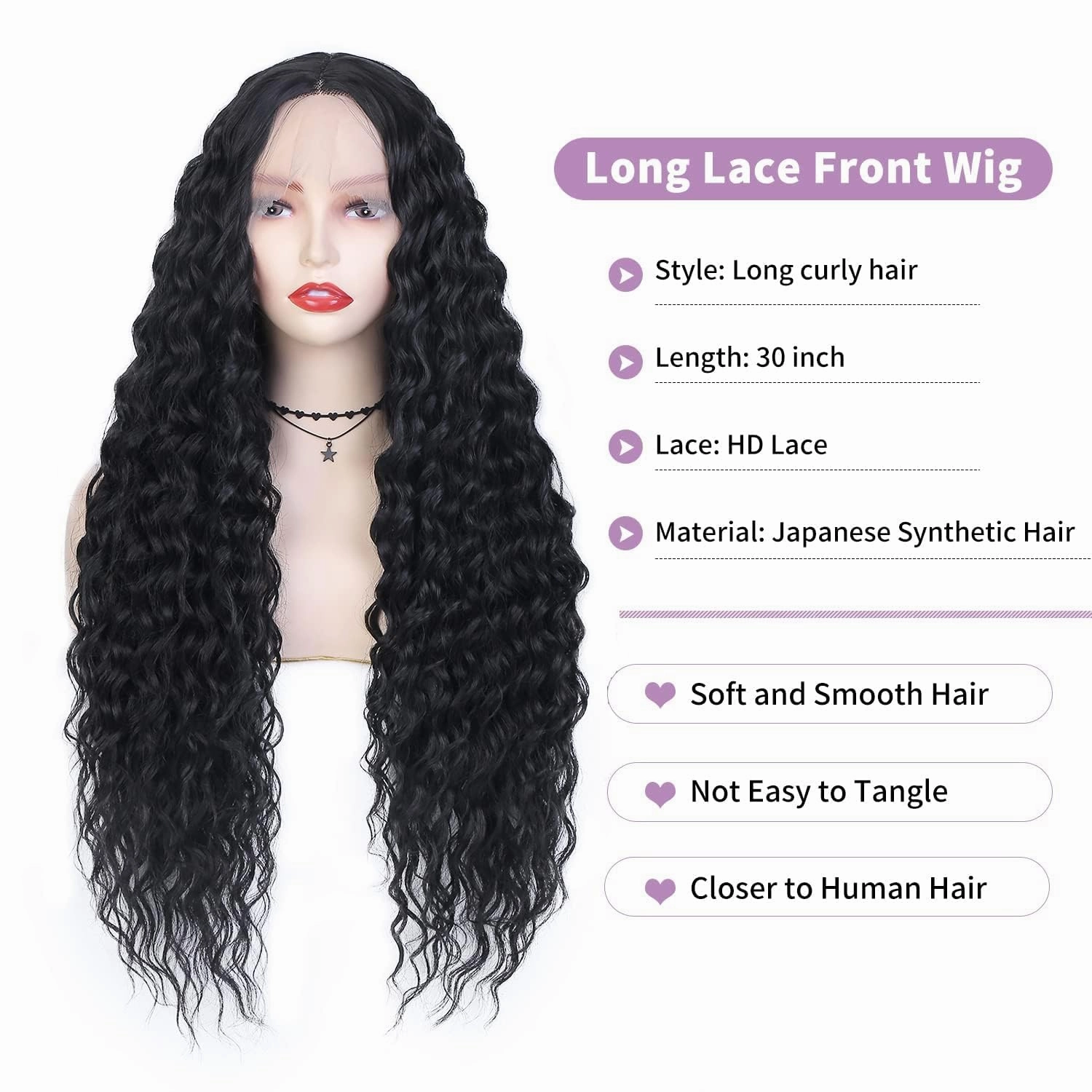 Black Long Kinky Curly Wig 13x4x1 T Lace Middle Part Deep Curly Glueless Wig for Black Women