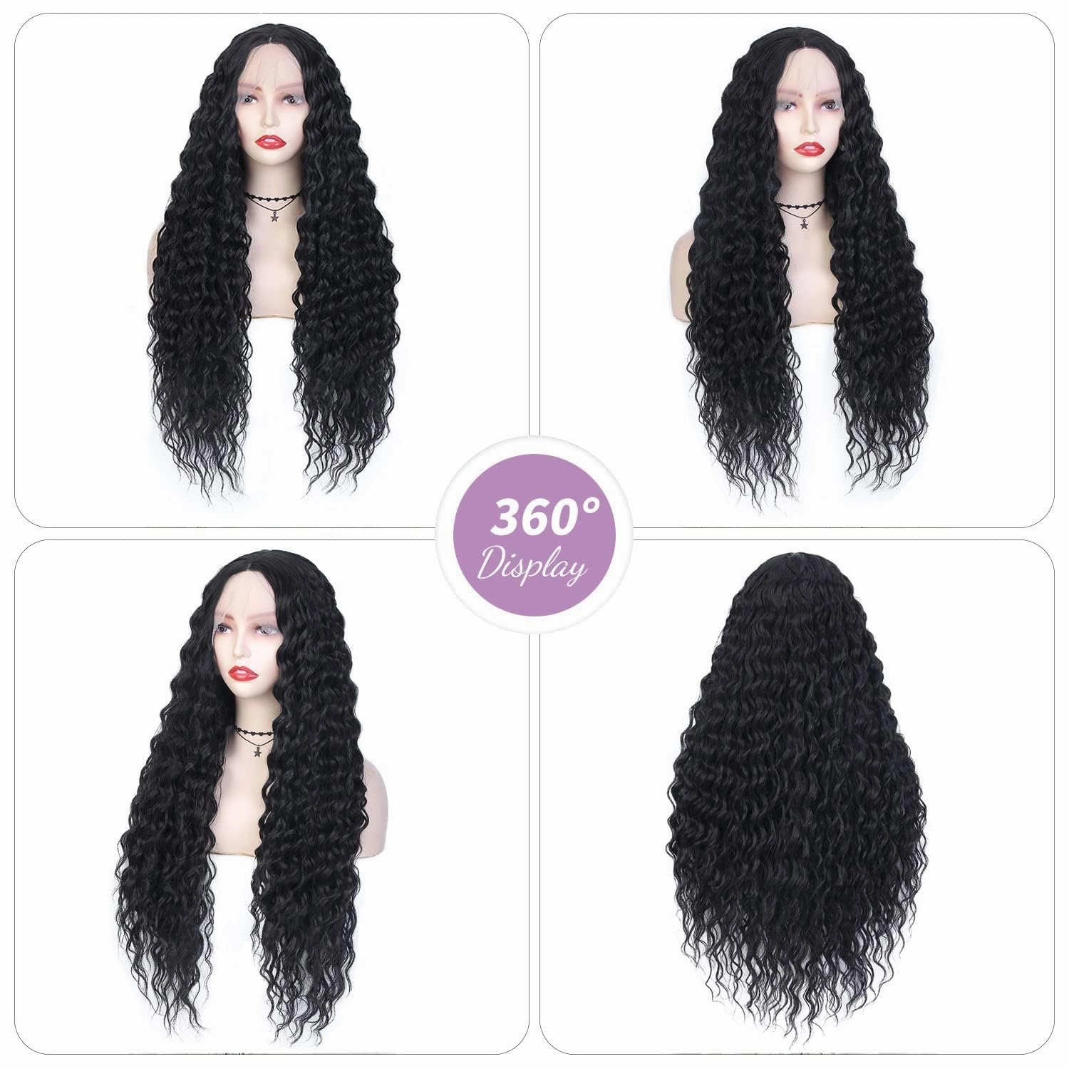 Black Long Kinky Curly Wig 13x4x1 T Lace Middle Part Deep Curly Glueless Wig for Black Women