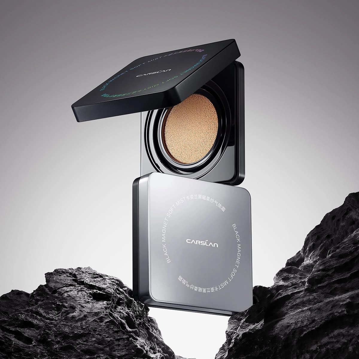 Black Magnet Cushion Foundation - Full Buildable Coverage, Moisturizing, Lightweight, 16H Long-Lasting Glow Looking, Refill Included, 02.Ivory White