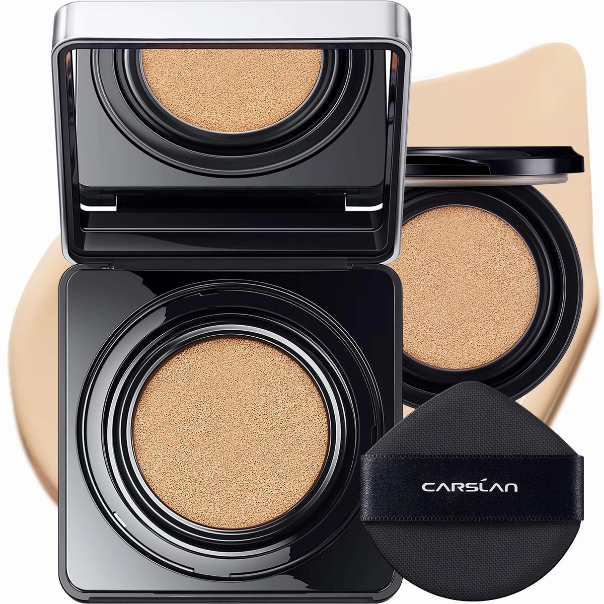 Black Magnet Cushion Foundation - Full Buildable Coverage, Moisturizing, Lightweight, 18H Long-Lasting Glow Looking, Refill Included, K02.Ivory White