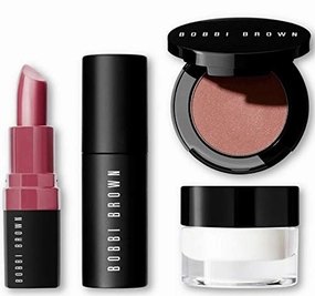 Bobbi Brown 4 Piece Overnight Set Includes Mini Vitamin Enriched Face Base, Eye Opening Mascara, Bronzing Powder in Medium and Crushed Lip in Lilac