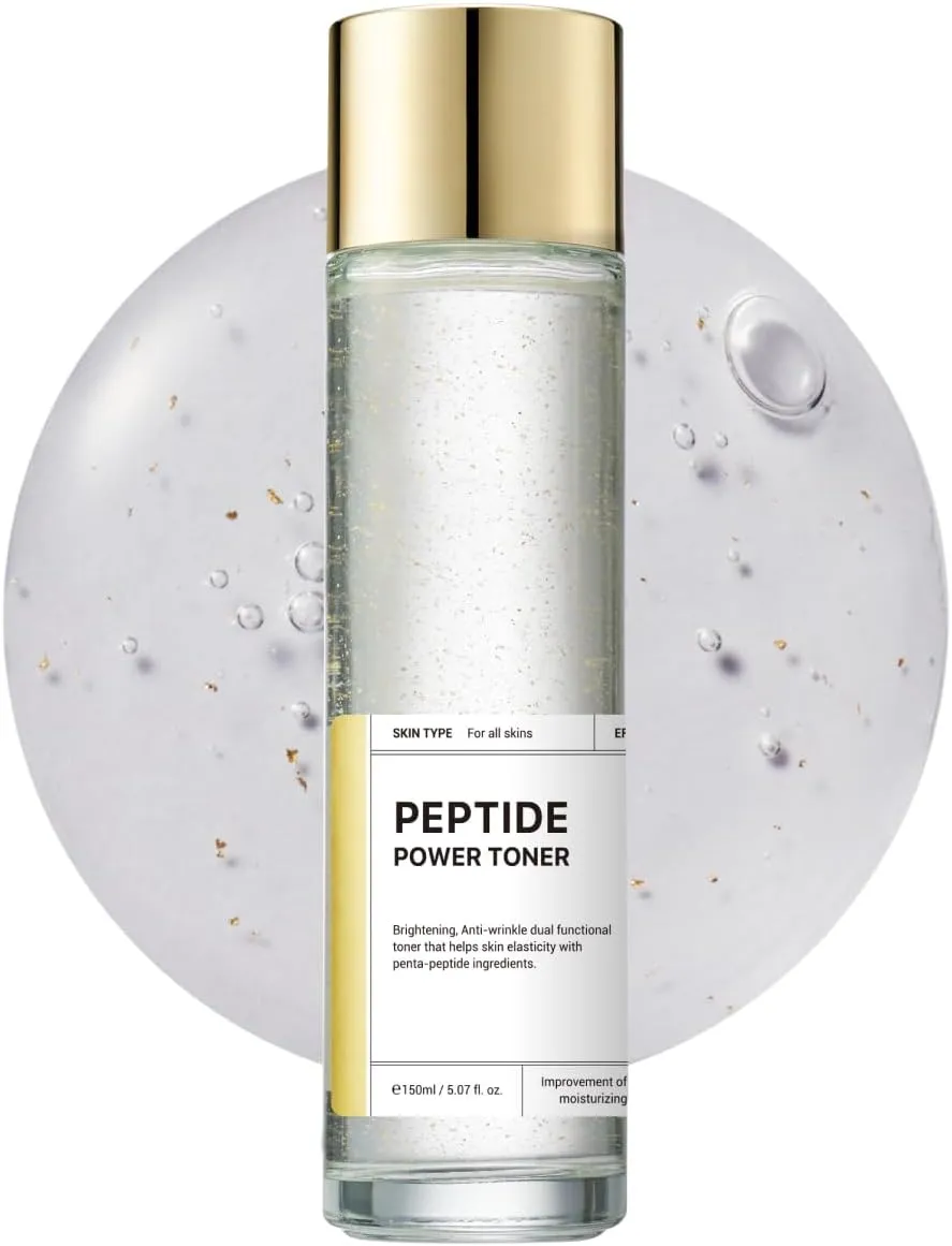 BOM Cosmetics Peptide Power Toner 5.07 Fl Oz, Hydrating Serum-Like Toner with Penta-Peptides and 99% Pure Gold for Skin Collagen Boost, Smoothness, and Long-Lasting Moisture, Korean Skincare