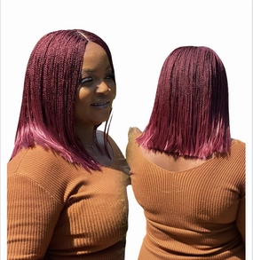 Braidsfashion - Nano Micro Twist Wig Glueless - 12"HD Full Lace Synthetic Hand-Braided Wig for Black Women - Natural Look Knotless Lace, Closure Backward Micro Braided Wigs for Easy Wear - Burgundy