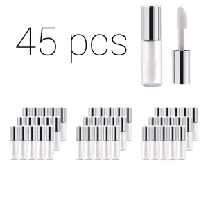 Case of 45 packs, Empty Plastic Clear Lip Gloss Tubes Lip Balm Bottle Container Silver Transparent 1.2ML Makeup Tool for Women (45 pcs, Silver)