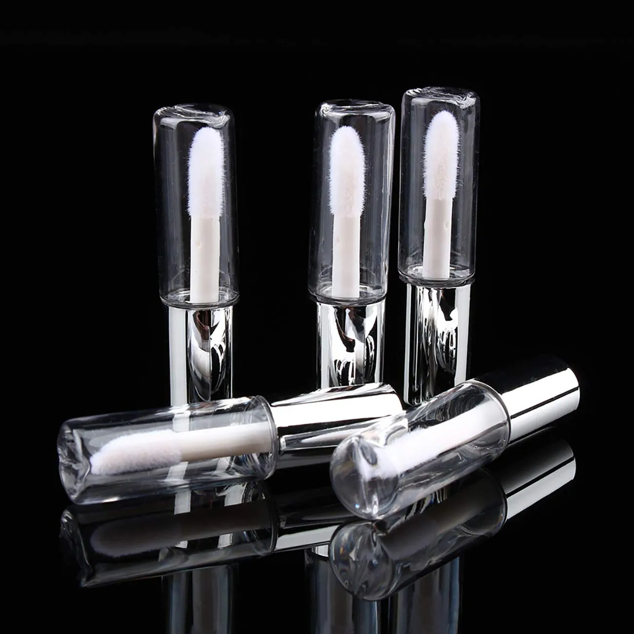Case of 45 packs, Empty Plastic Clear Lip Gloss Tubes Lip Balm Bottle Container Silver Transparent 1.2ML Makeup Tool for Women (45 pcs, Silver)