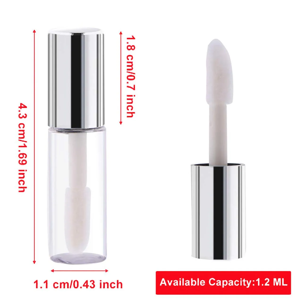 Case of 45 packs, Empty Plastic Clear Lip Gloss Tubes Lip Balm Bottle Container Silver Transparent 1.2ML Makeup Tool for Women (45 pcs, Silver)