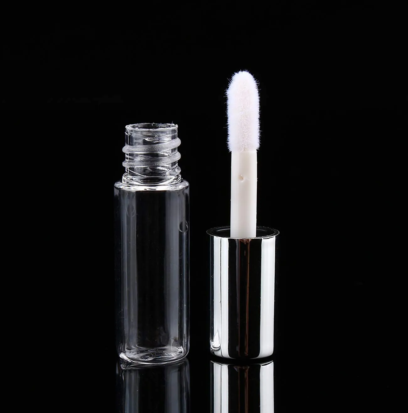 Case of 45 packs, Empty Plastic Clear Lip Gloss Tubes Lip Balm Bottle Container Silver Transparent 1.2ML Makeup Tool for Women (45 pcs, Silver)
