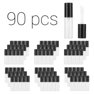 Case of 90 packs, Empty Plastic Clear Lip Gloss Tubes Lip Balm Bottle Container Black Transparent 1.2ML Makeup Tool for Women (90 pcs, Black)