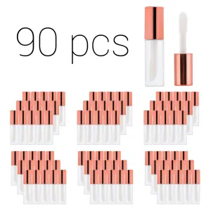 Case of 90 packs, Empty Plastic Clear Lip Gloss Tubes Lip Balm Bottle Container Rose Gold Transparent 1.2ML Makeup Tool for Women (90 pcs, Rose Gold)
